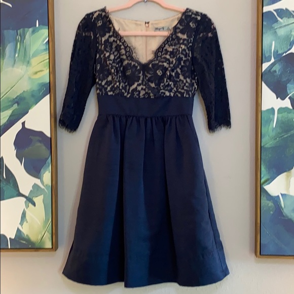 Eliza J Navy Quarter Sleeves Lace Cocktail Dress 2 - Picture 2 of 14